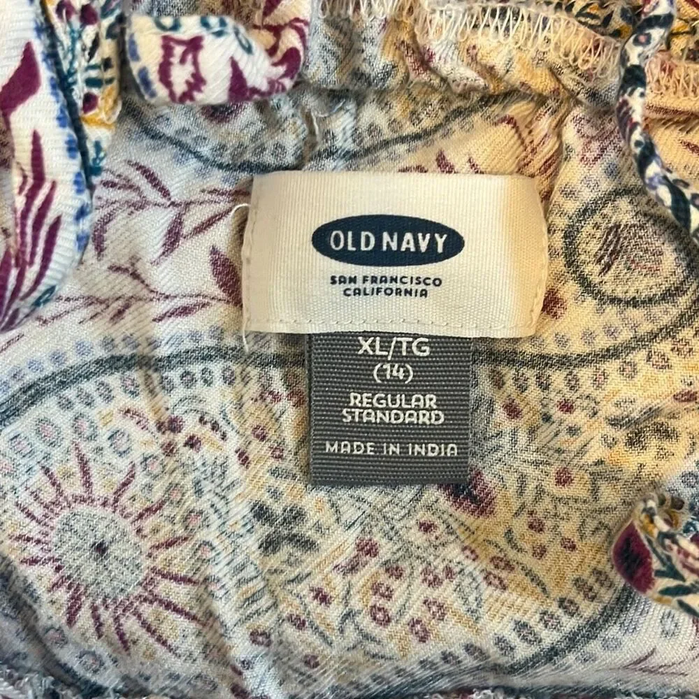 Old Navy Girls XL Pink Blue‎ Paisley Print Tiered Ruffle Sundress Dress Beachy